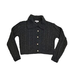 ONLY Dark Charcoal Ribbed Collar Knit Cardigan